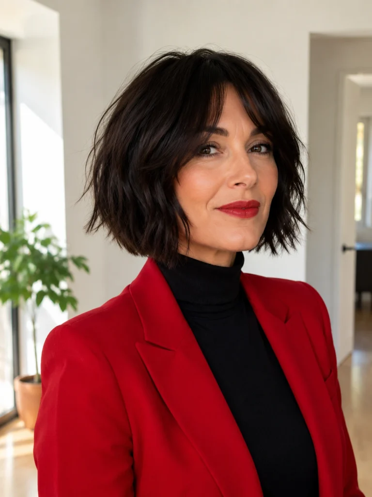 Dark Brunette Choppy French Bob