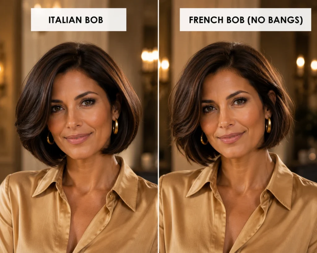 Italian Bob Without Bangs vs French Bob No Bangs