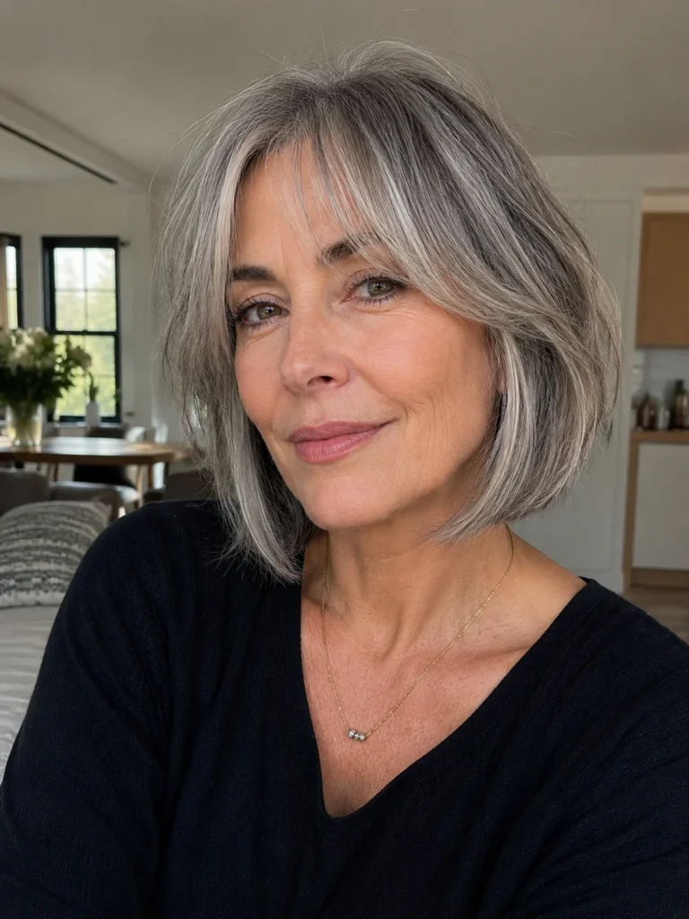 French Bob With Curtain Bangs for Over 50