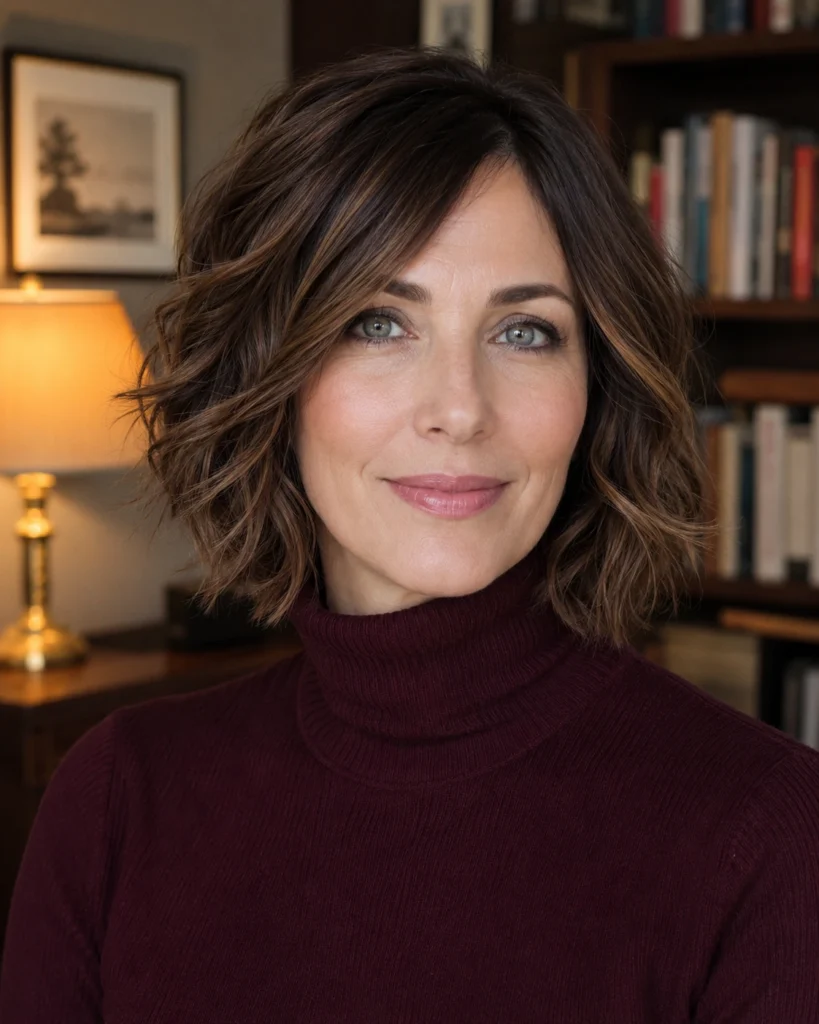 Chestnut Balayage on a Wavy Bob