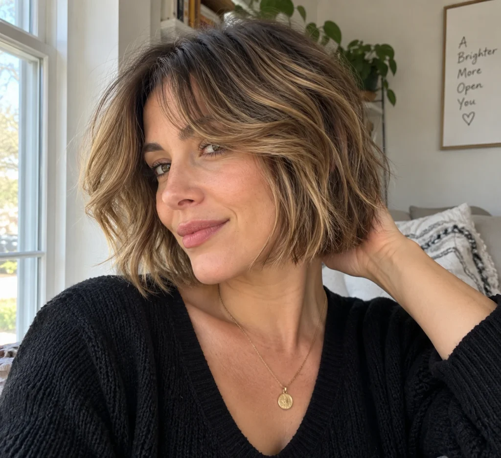 Choppy Layered Messy French Bob with Balayage
