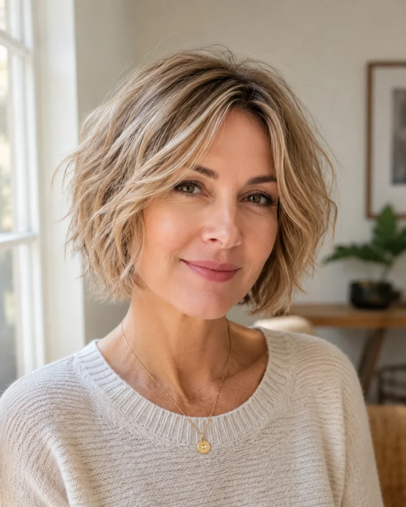 Layered Messy French Bob for Fine Hair