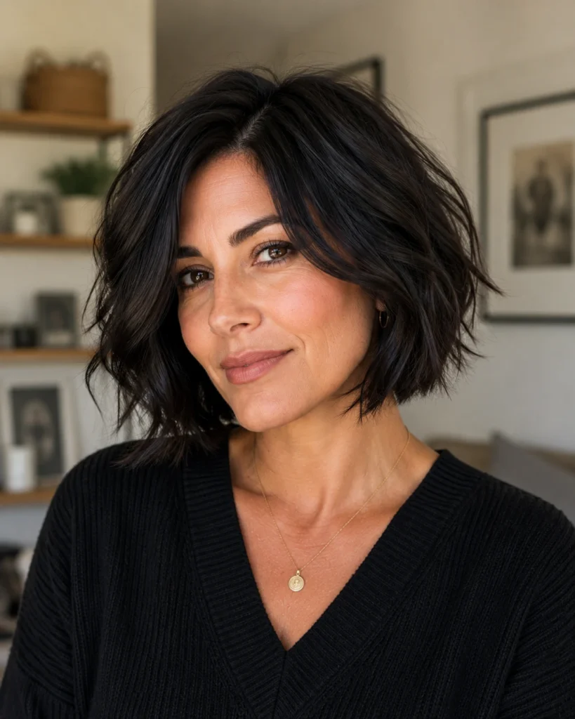 Layered Messy French Bob for Thick Hair