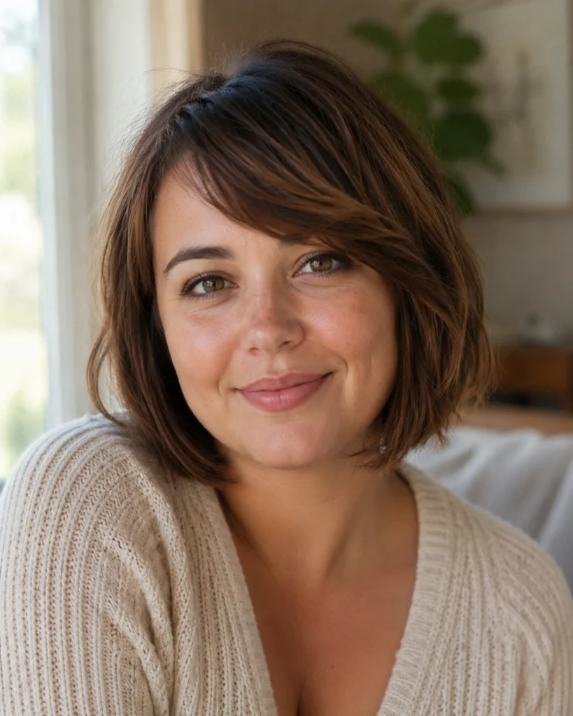 Short French Bob with Bangs for Round Face