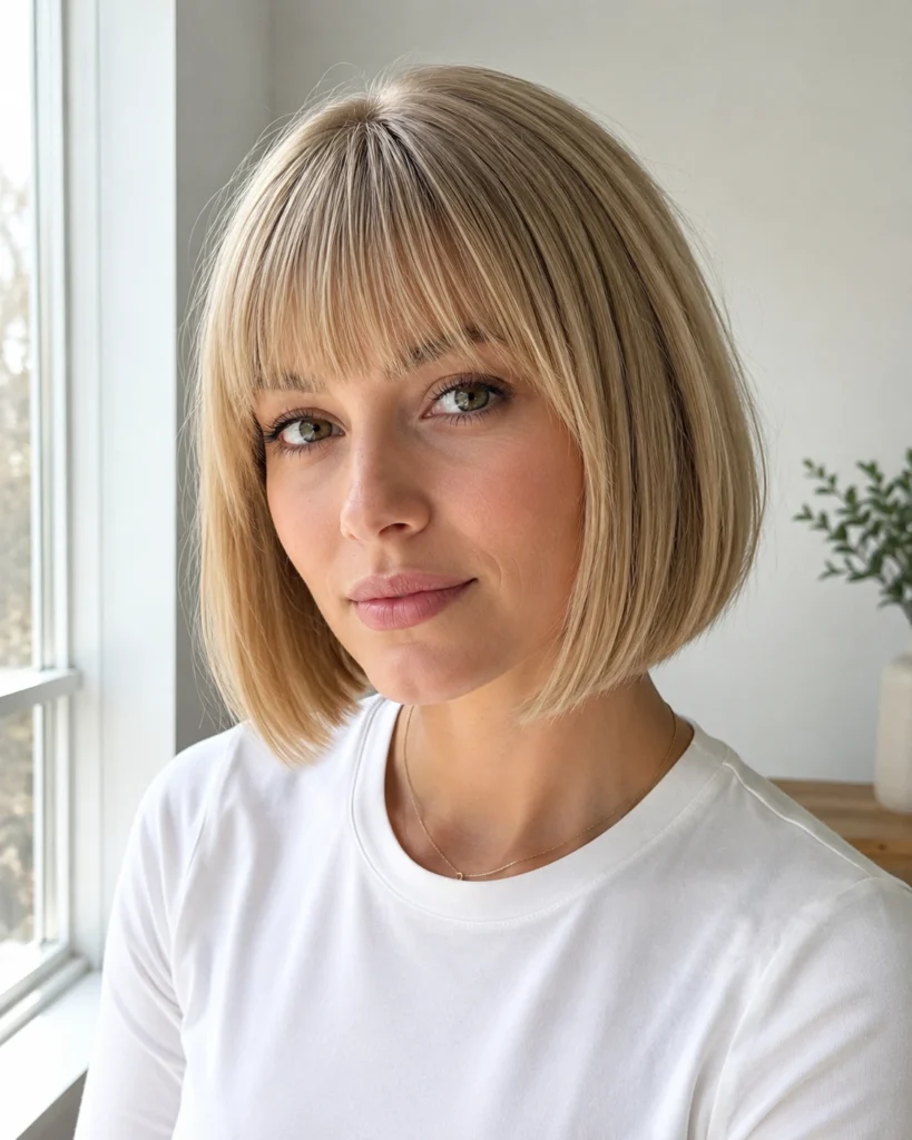 Short French Bob with Blunt Bangs for Fine Hair