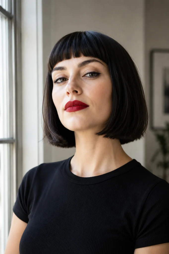 Short French Bob with Blunt Bangs