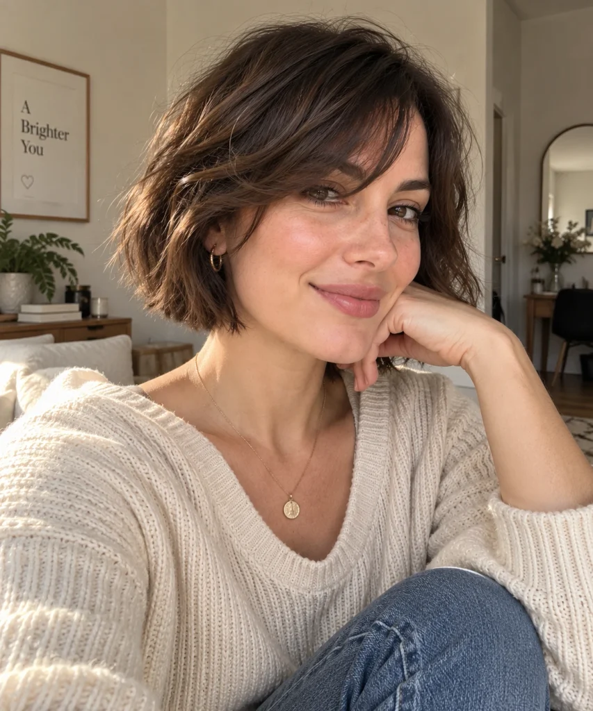  Short Messy French Bob with Side-Swept Bangs