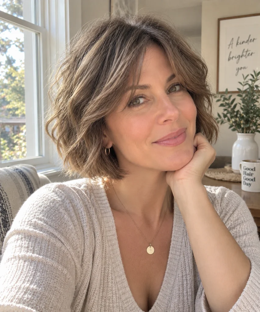 Wavy French Bob with Bangs