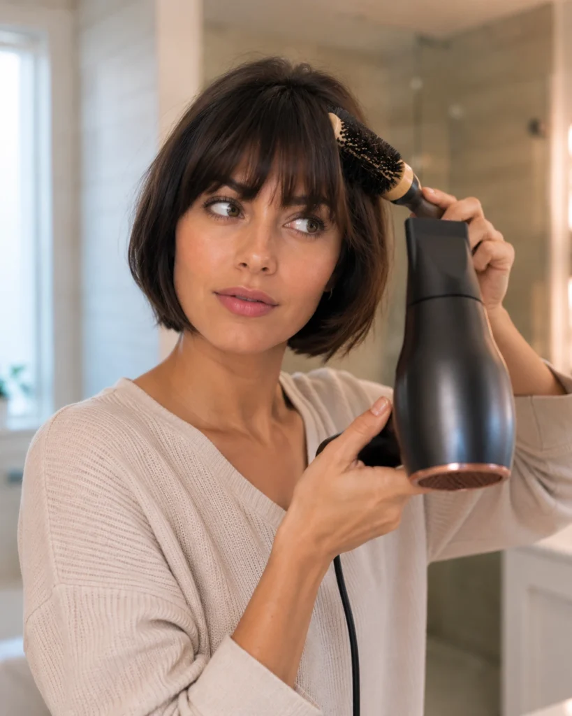 Short French Bob with Bangs at Home