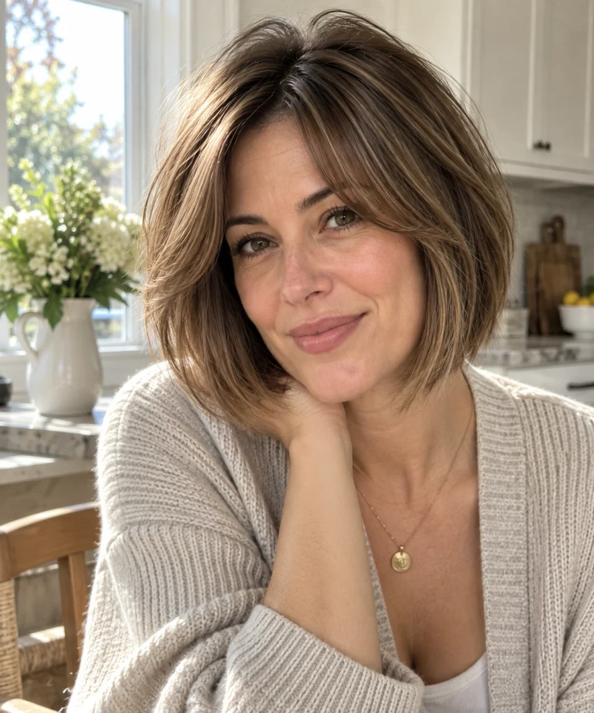 Angled Bob with Curtain Bangs and Layers