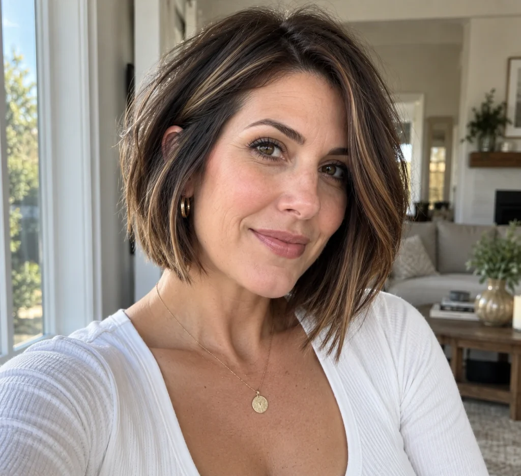 Dimensional Brunette Angled Bob