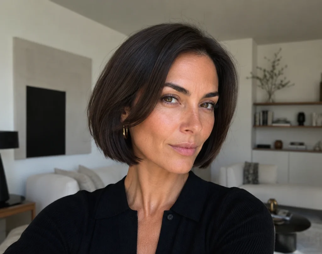 Dark Brown French Bob No Bangs