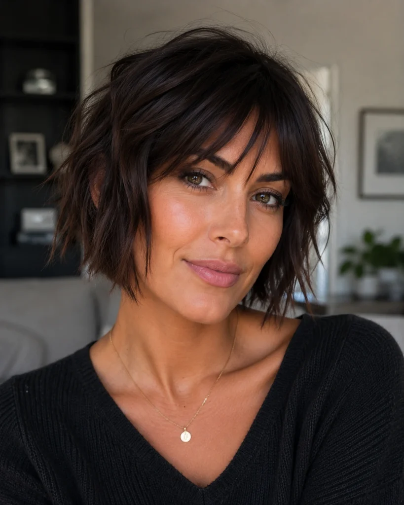 Brunette Choppy Bob