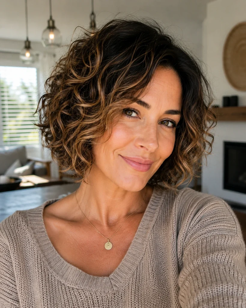 Curl Perm on Short Hair with Balayage