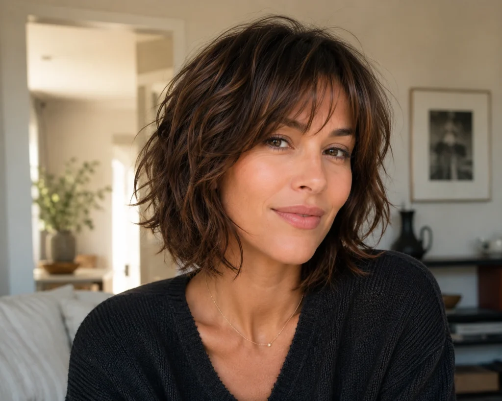 Short Brown Shaggy Bob