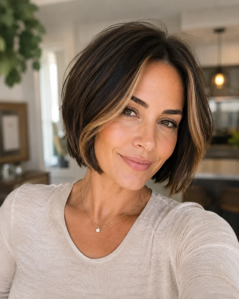 Brown Bob with Face-Framing Highlights