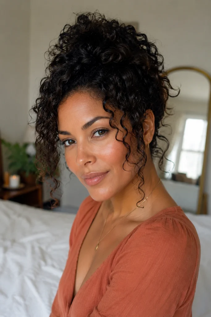 Curly Updo with Loose Tendrils