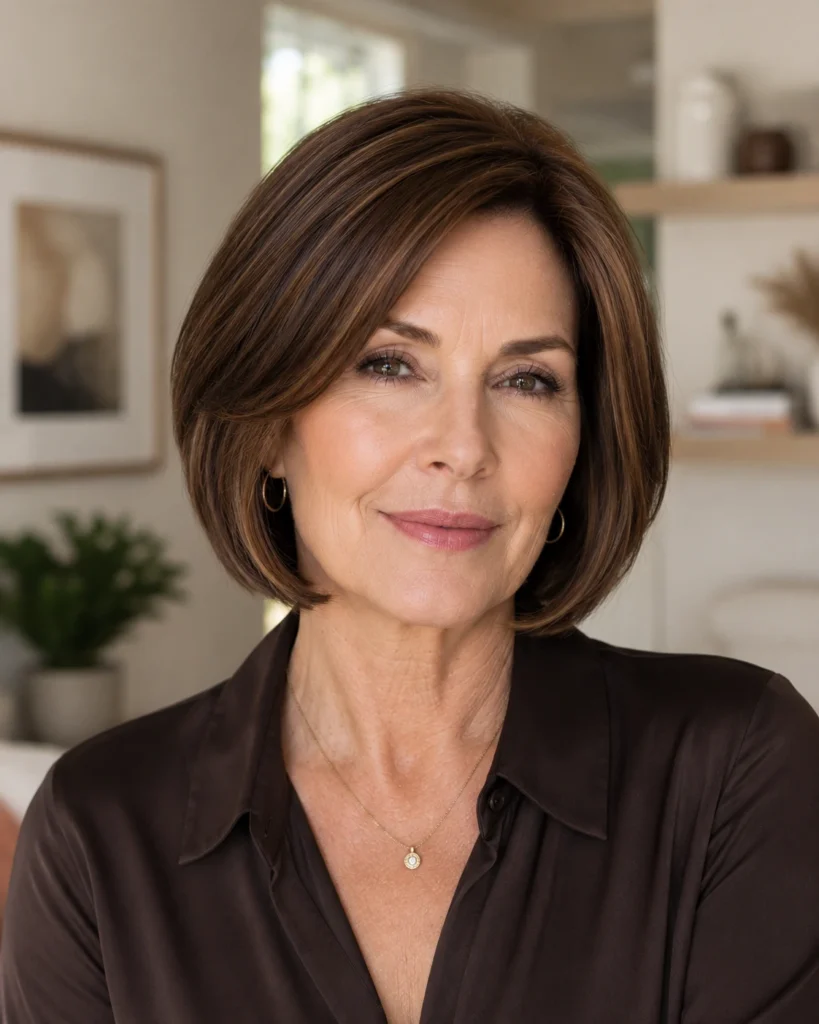 Rich Brown Bob for Women Over 50