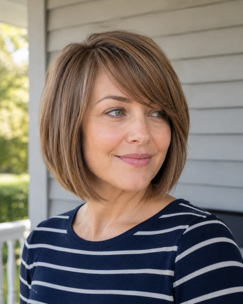 Blunt Bob with Side-Swept Bangs for Thinning Hair