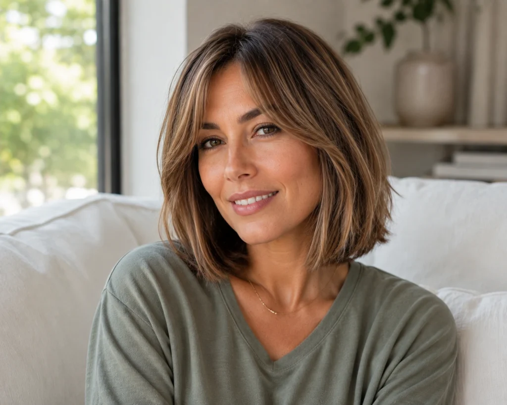 Fine Hair Bob with Bangs and Highlights