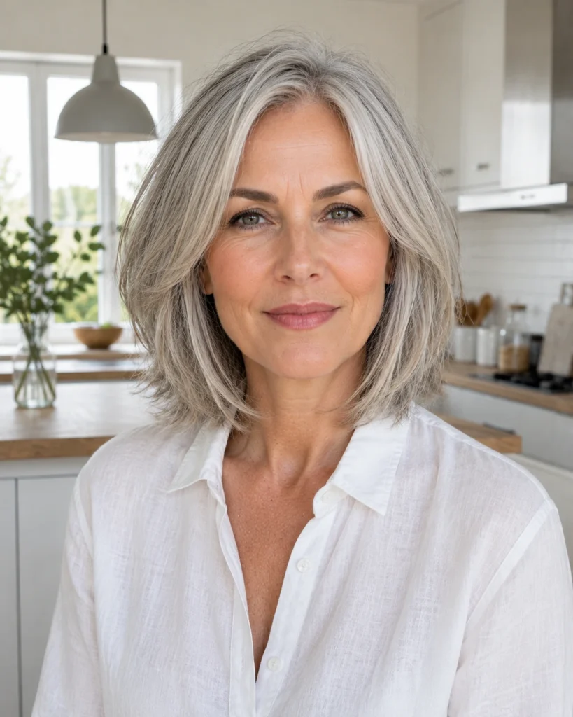 Silver Layered Bob for Thin Hair