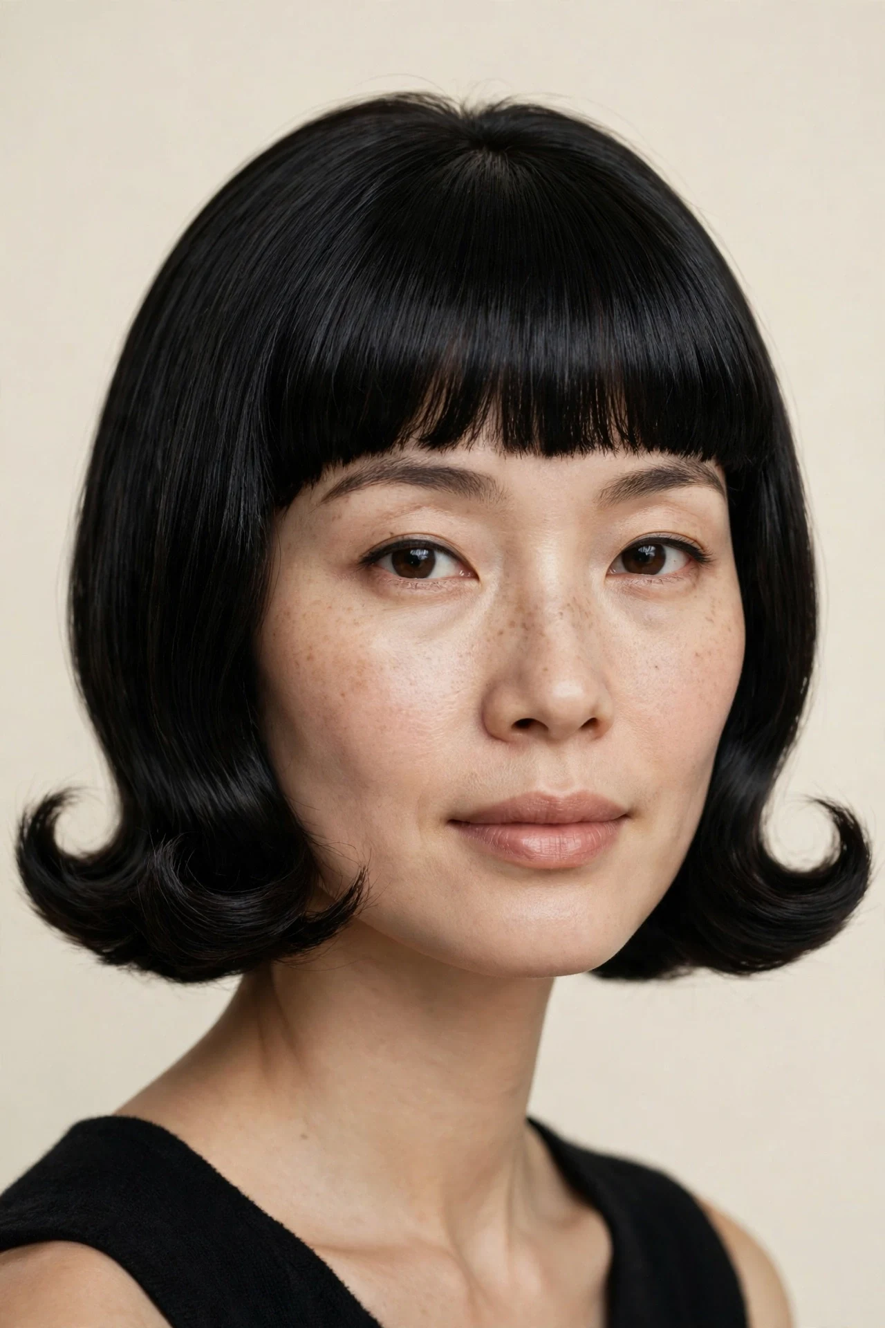 Blunt 1960s bob with a straight full fringe