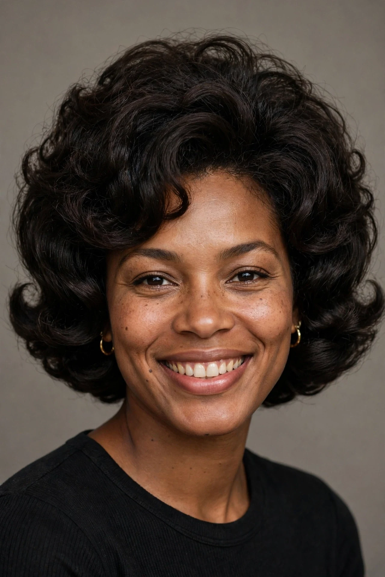 Rounded curly 1960s bob with defined curls