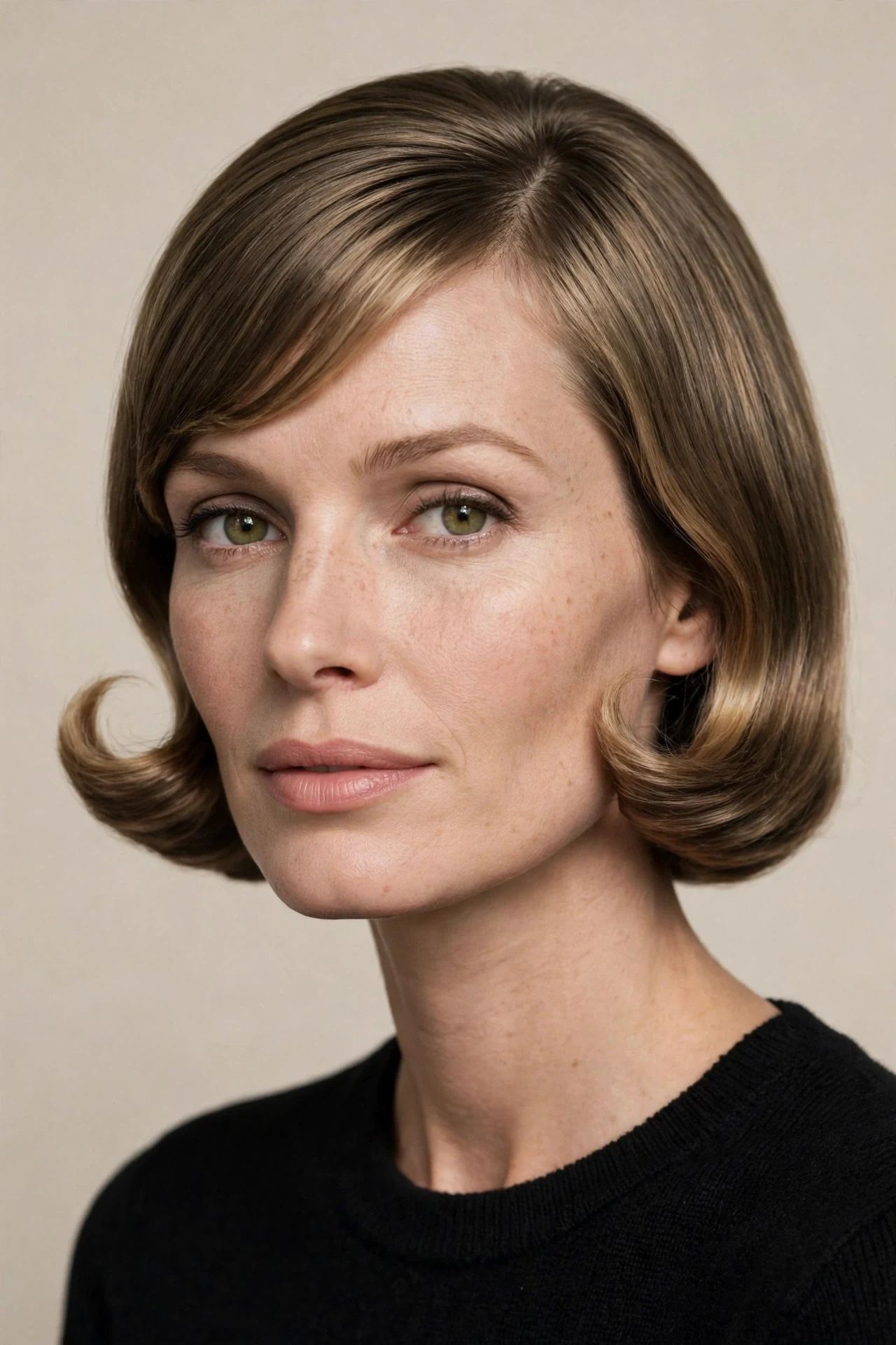 Smooth 1960s pageboy bob with ends rolled under