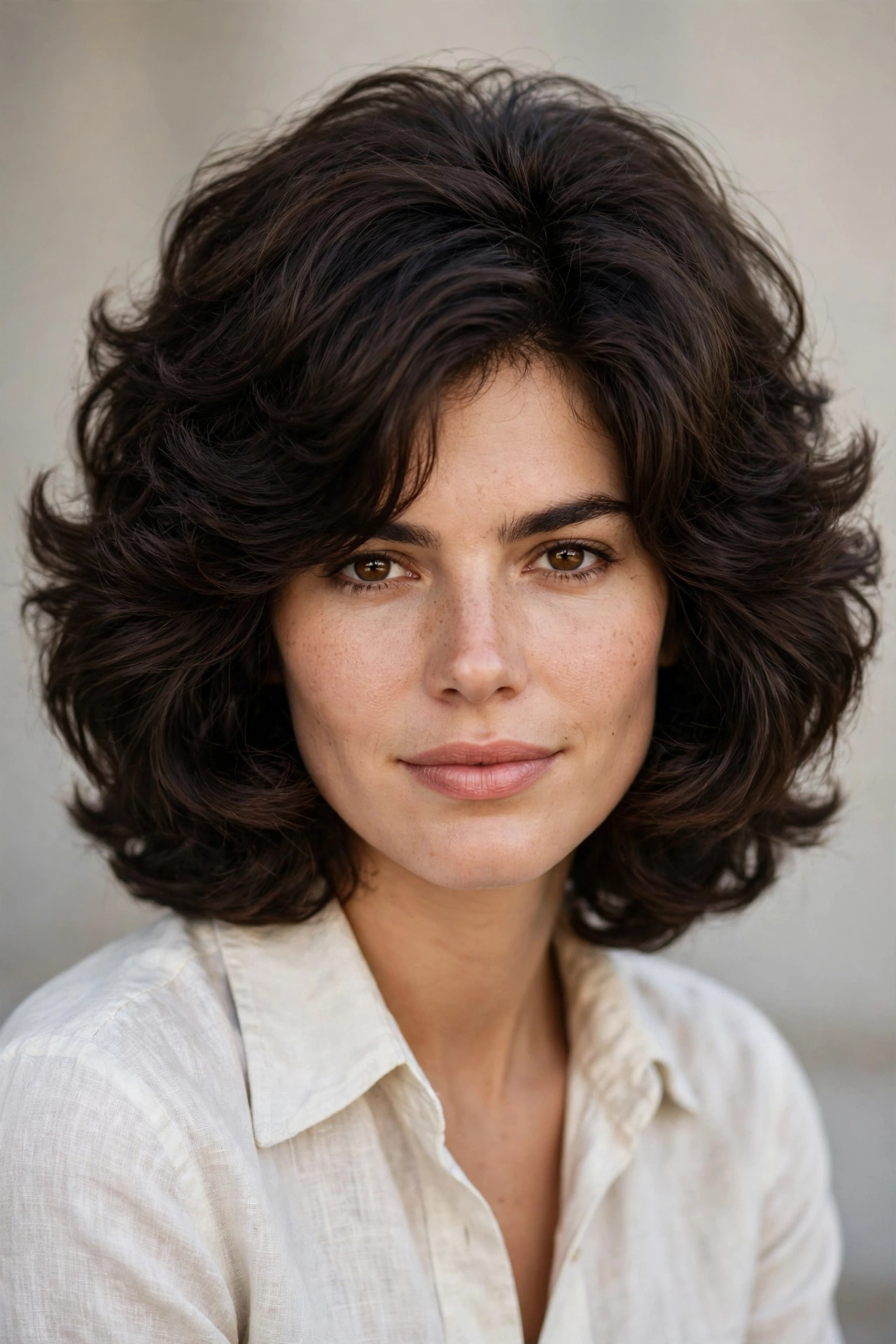 Layered 70s bob for thick hair with internal layers removing bulk