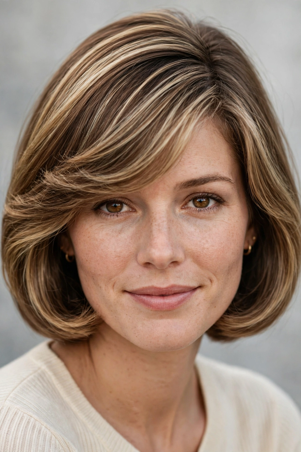 Side swept 70s bob with a deep side fringe