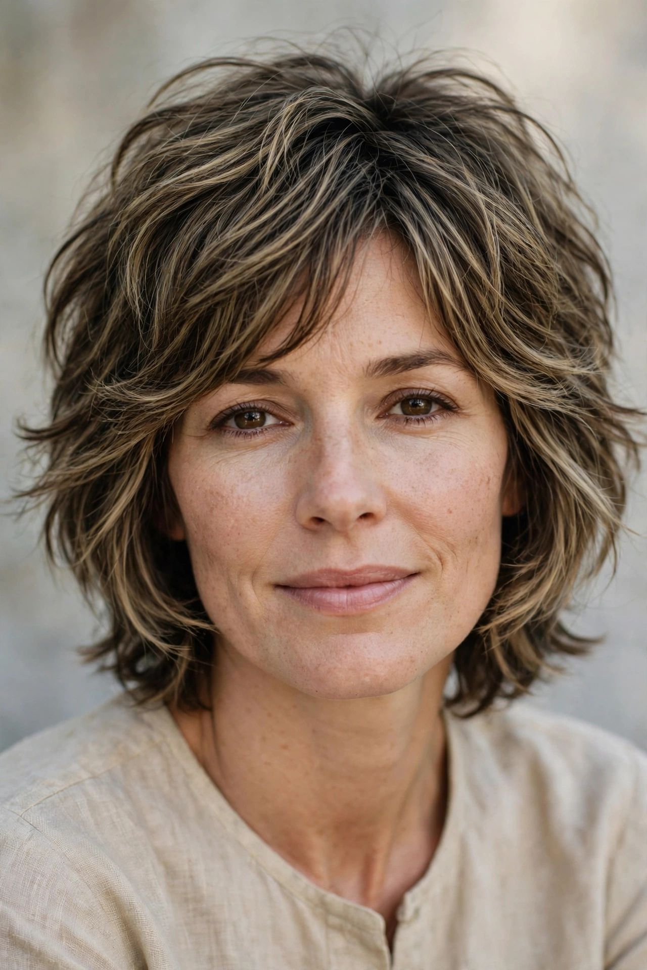 Textured 70s bob with tousled piecey layers