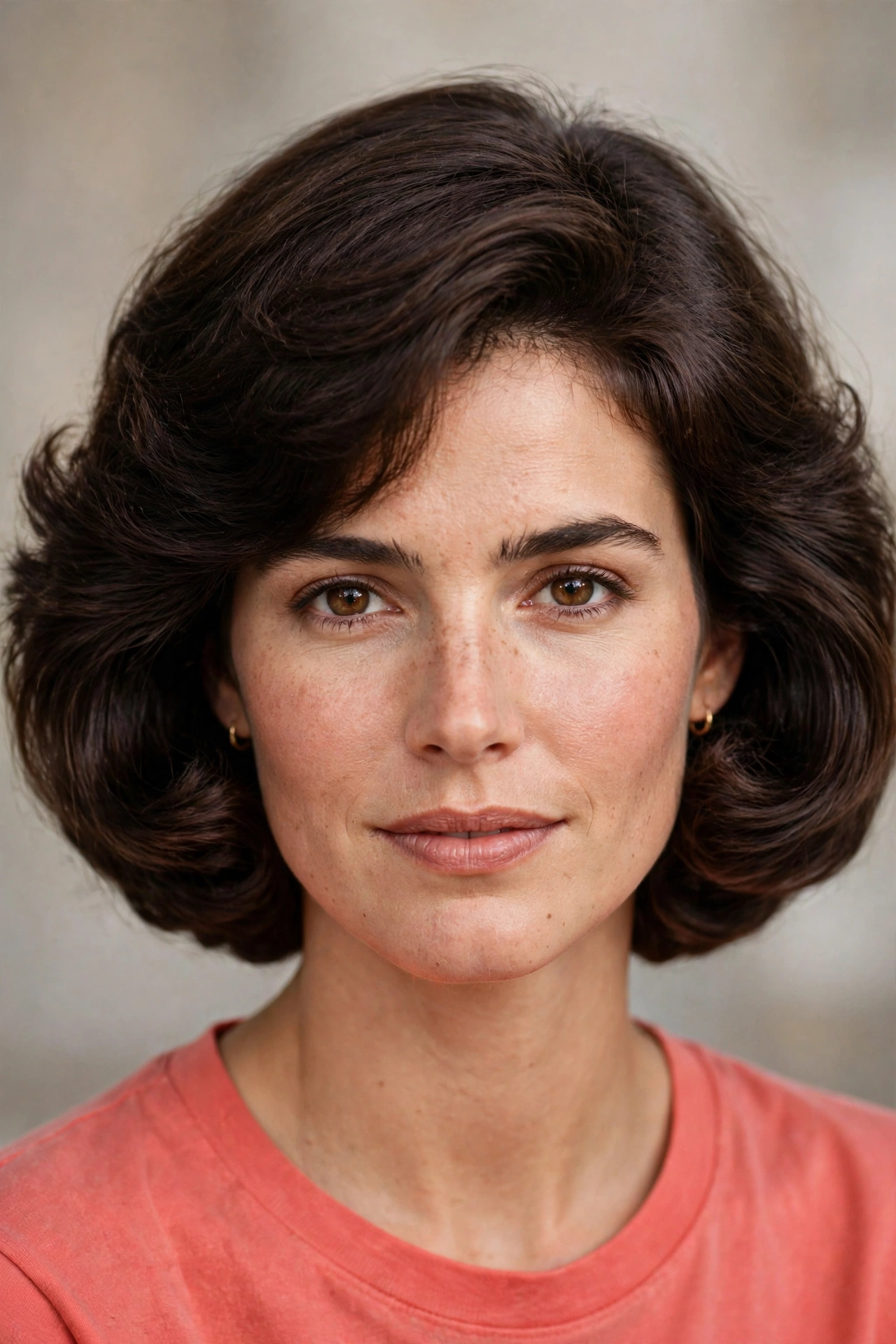 Chin length 80s bob haircut with a rounded bouncy shape