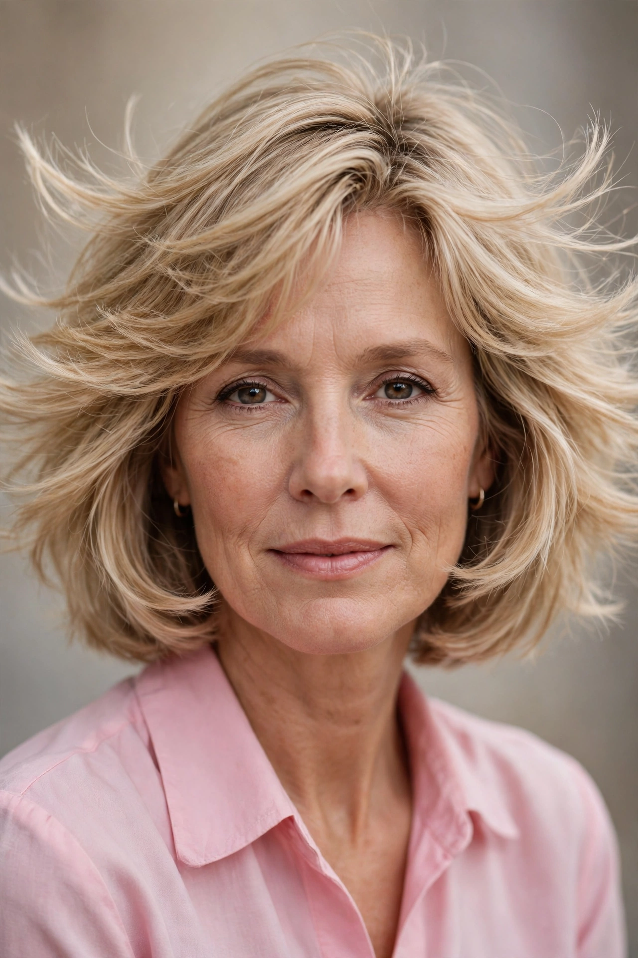 Feathered 80s bob haircut with layered ends flicking outward