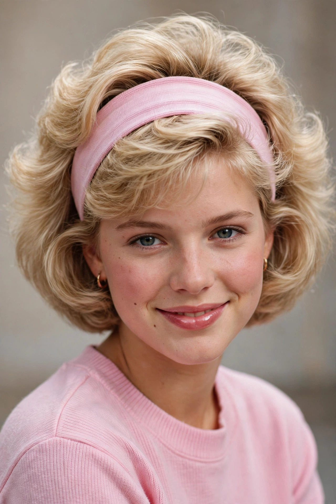 80s bob haircut styled with a wide fabric headband
