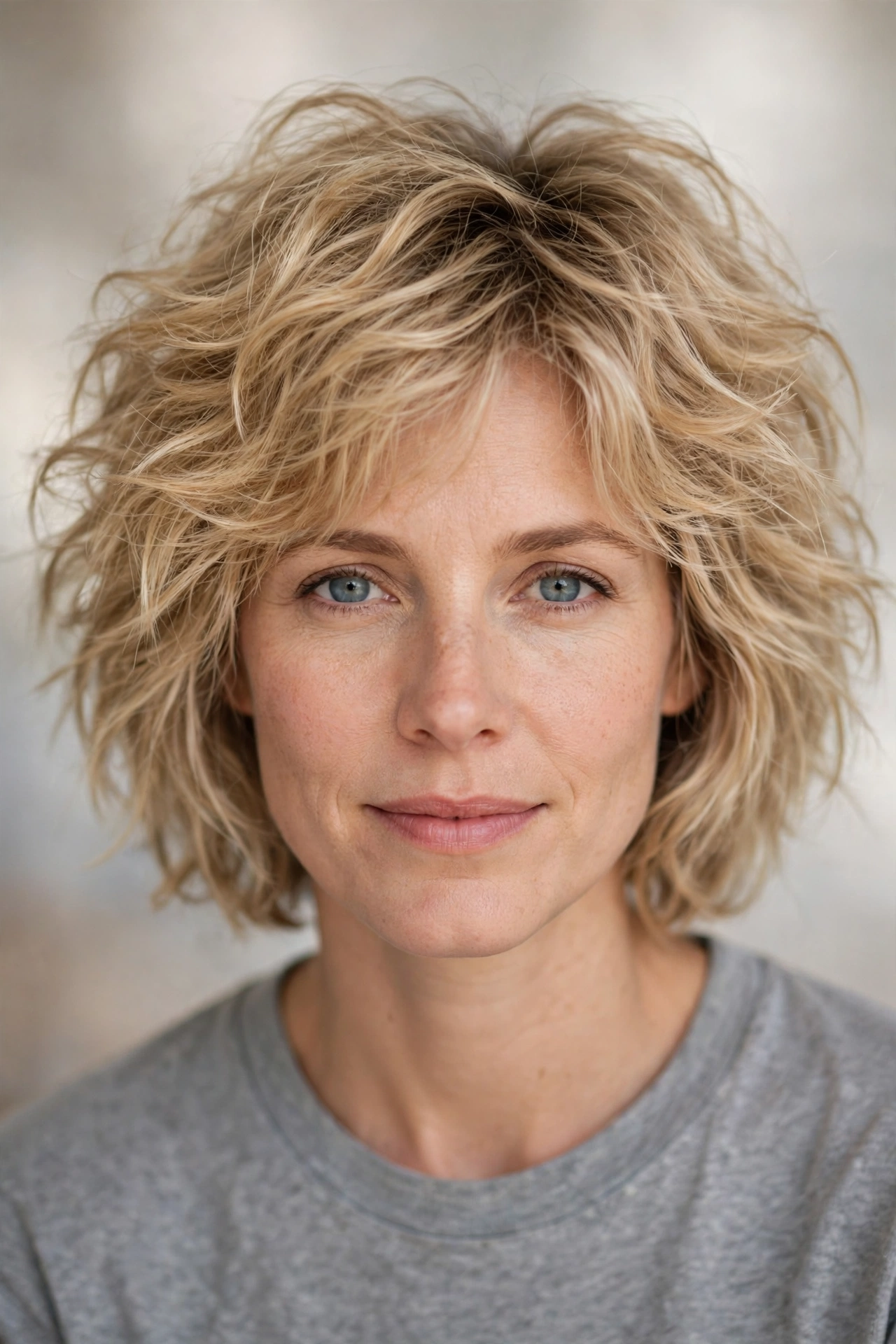 Tousled 80s bob haircut with messy textured waves