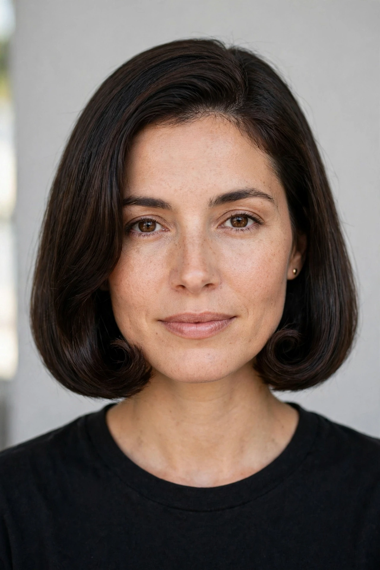 Blunt 90s bob with ends flipped neatly under