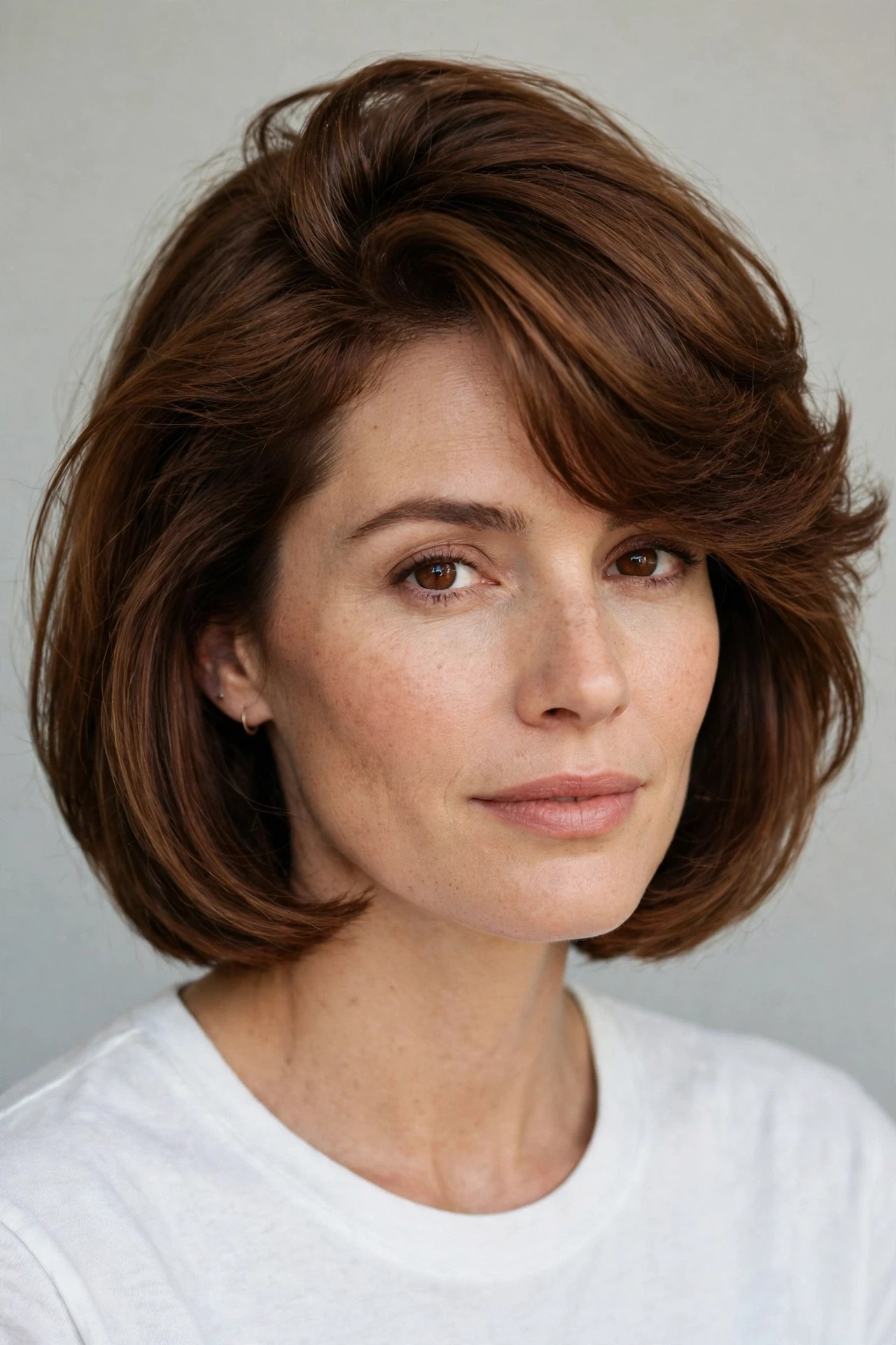 Side part 90s bob with dramatic root volume