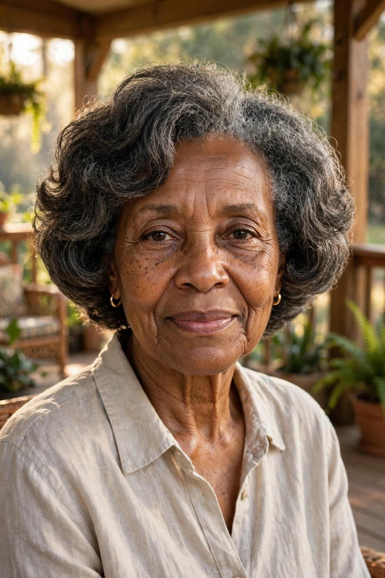 wash and go natural texture italian bob on a Black woman in her 70s
