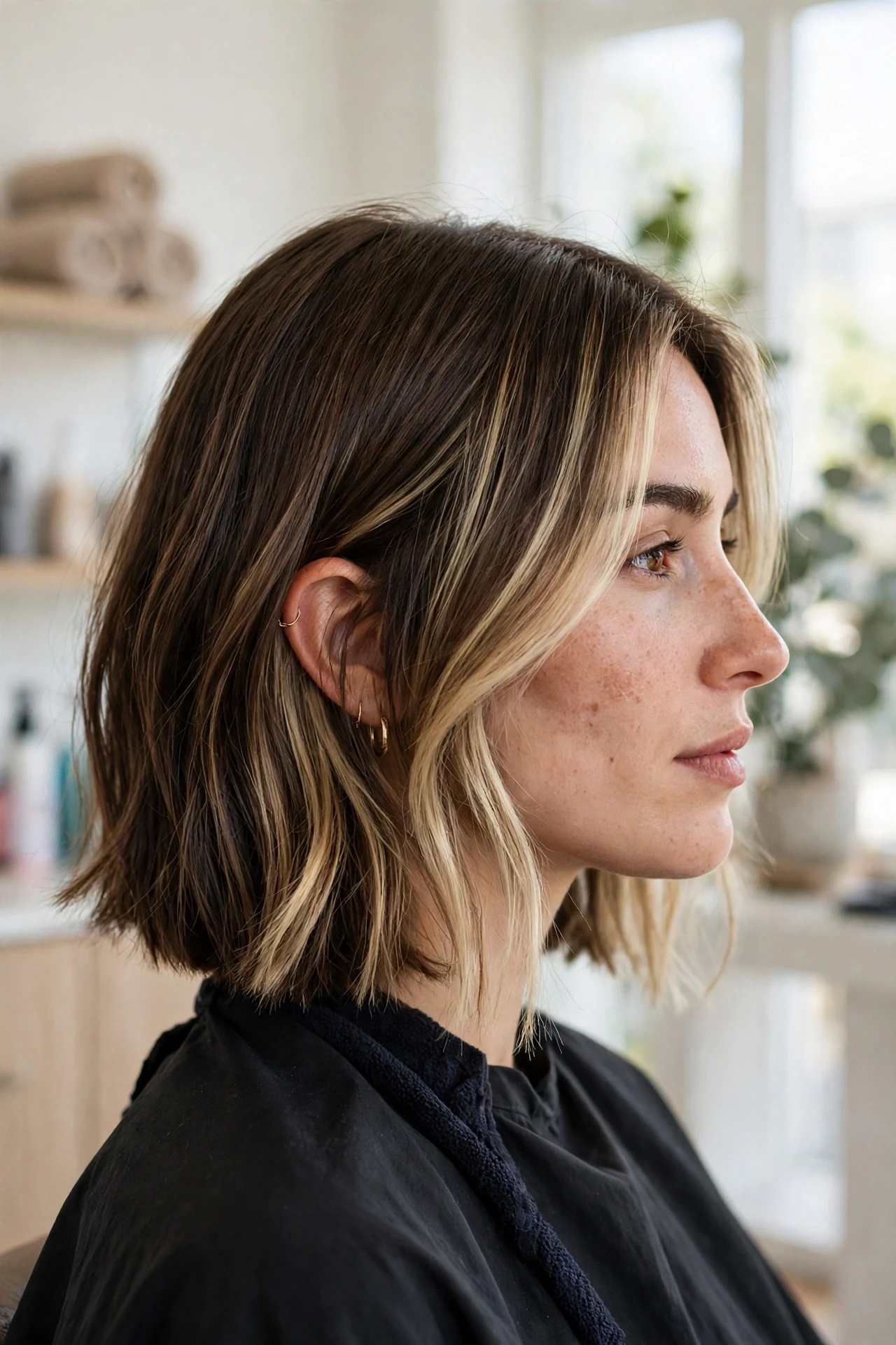 A-line lob with soft blonde balayage