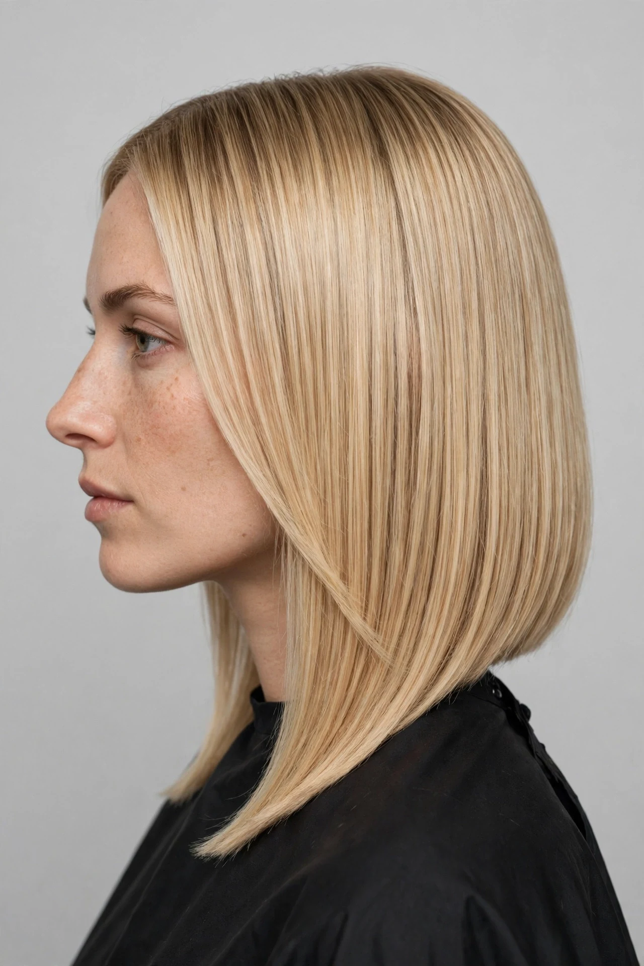 Classic aline long bob haircut with an even angled cut