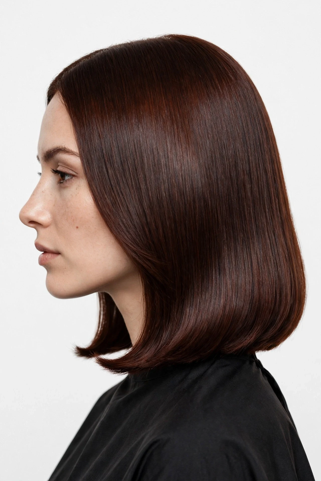 Sleek glass hair A-line lob with mirror shine