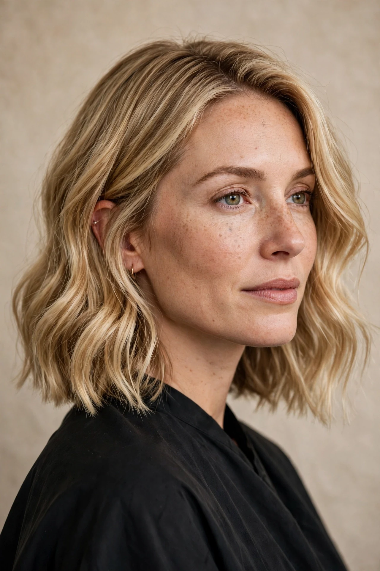 Soft wavy A-line lob with loose waves