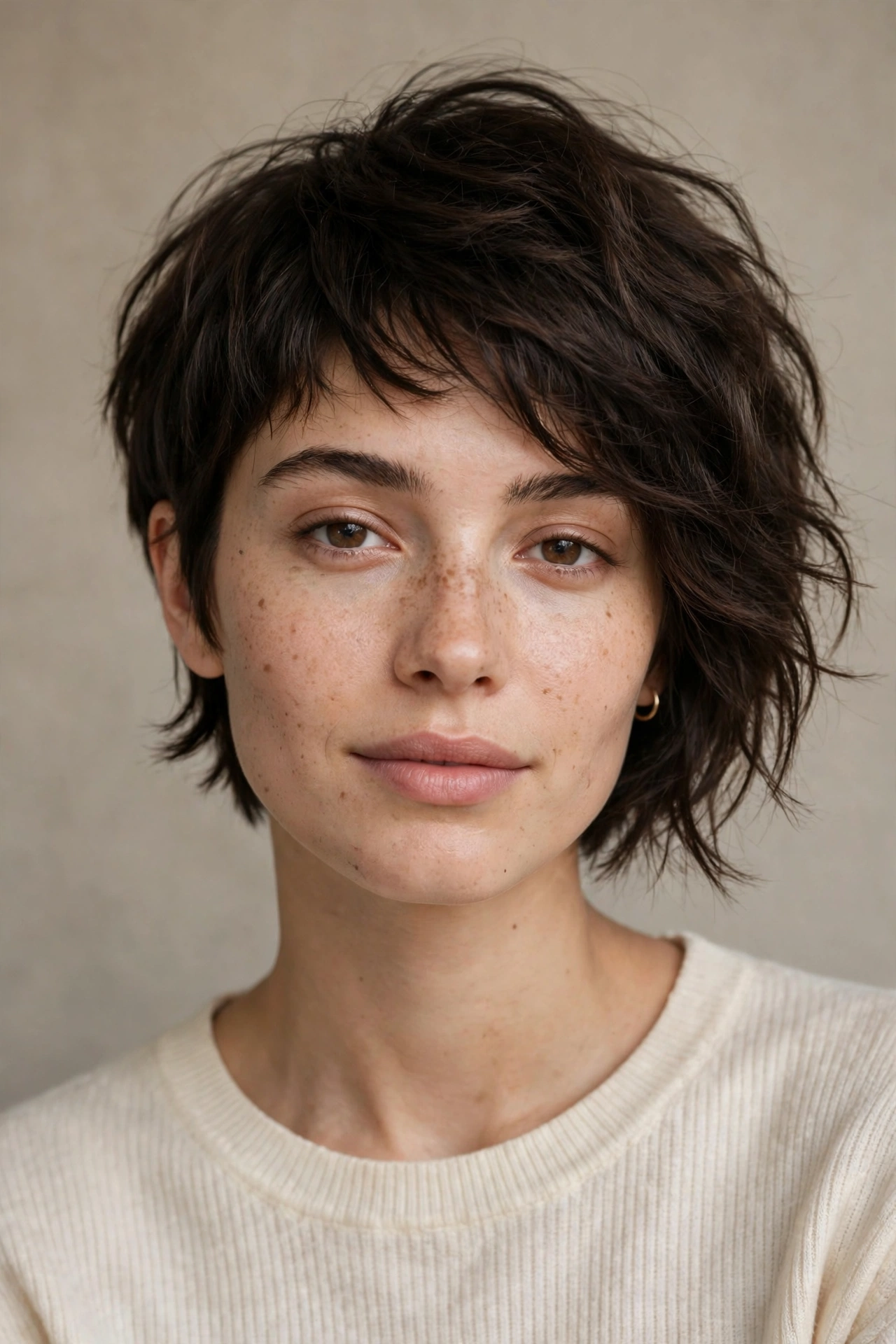 Low maintenance wash and go asymmetrical pixie bob