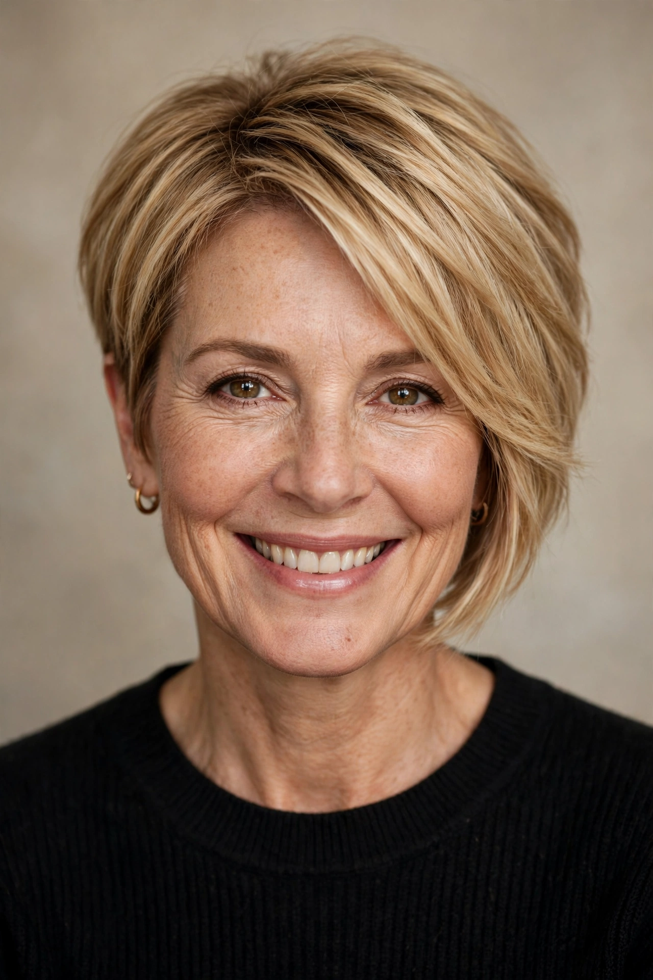 Soft subtle asymmetrical pixie bob with a gentle uneven length