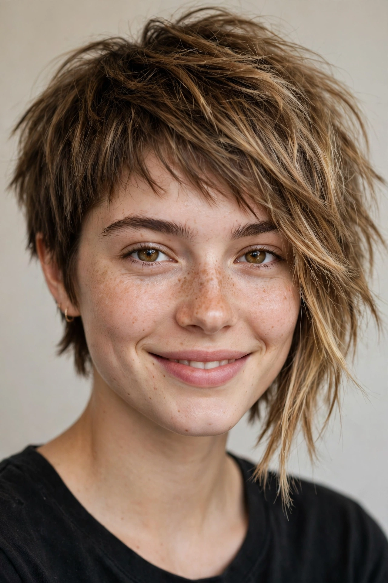 Textured choppy asymmetrical pixie bob with piecey ends