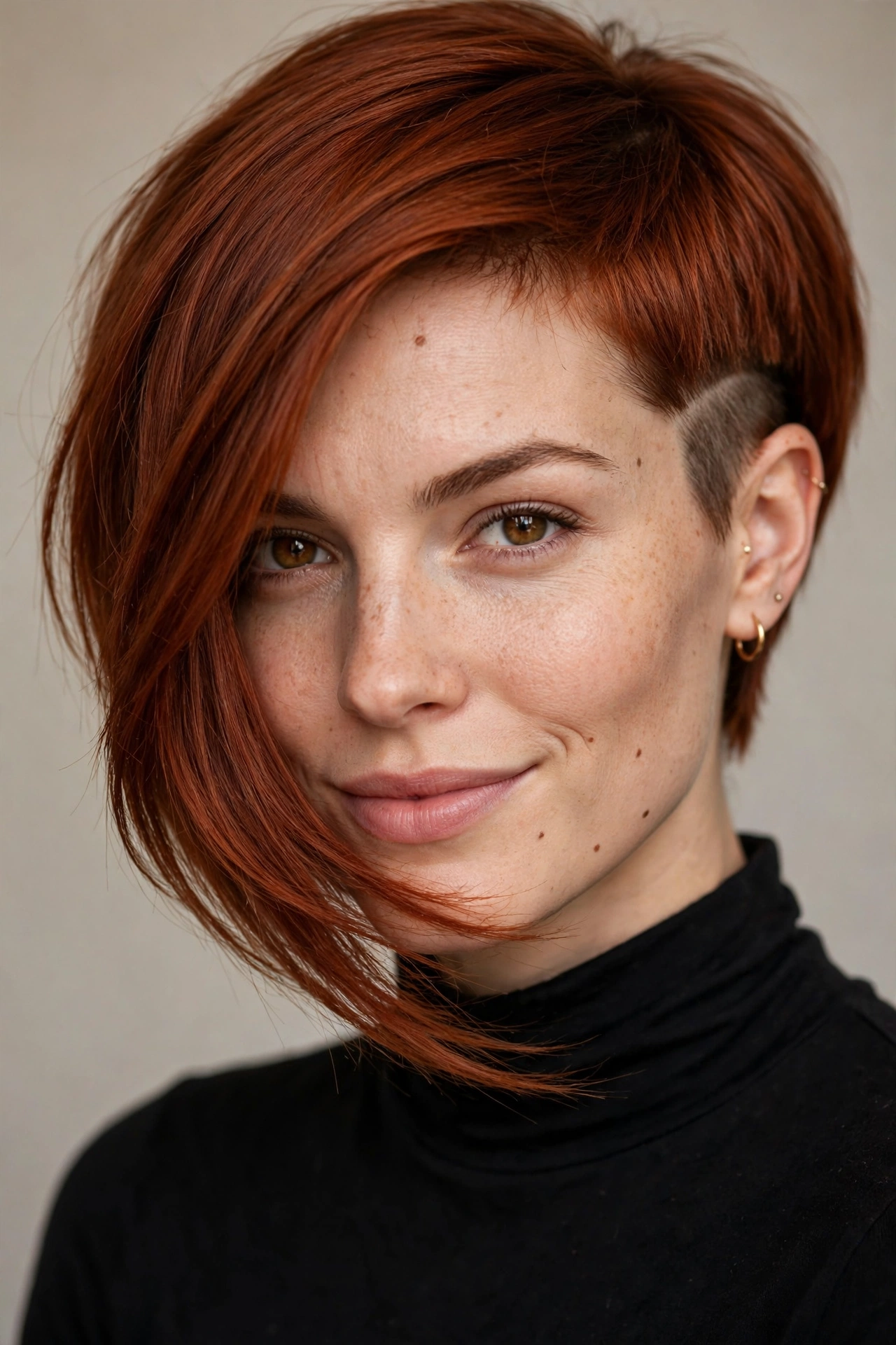 Asymmetrical pixie bob with a hidden undercut on the short side
