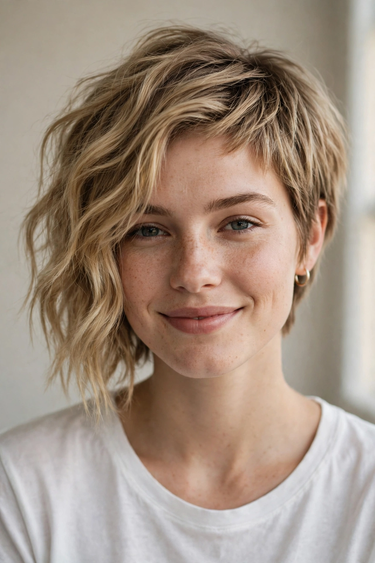 Wavy asymmetrical pixie bob with loose beach waves