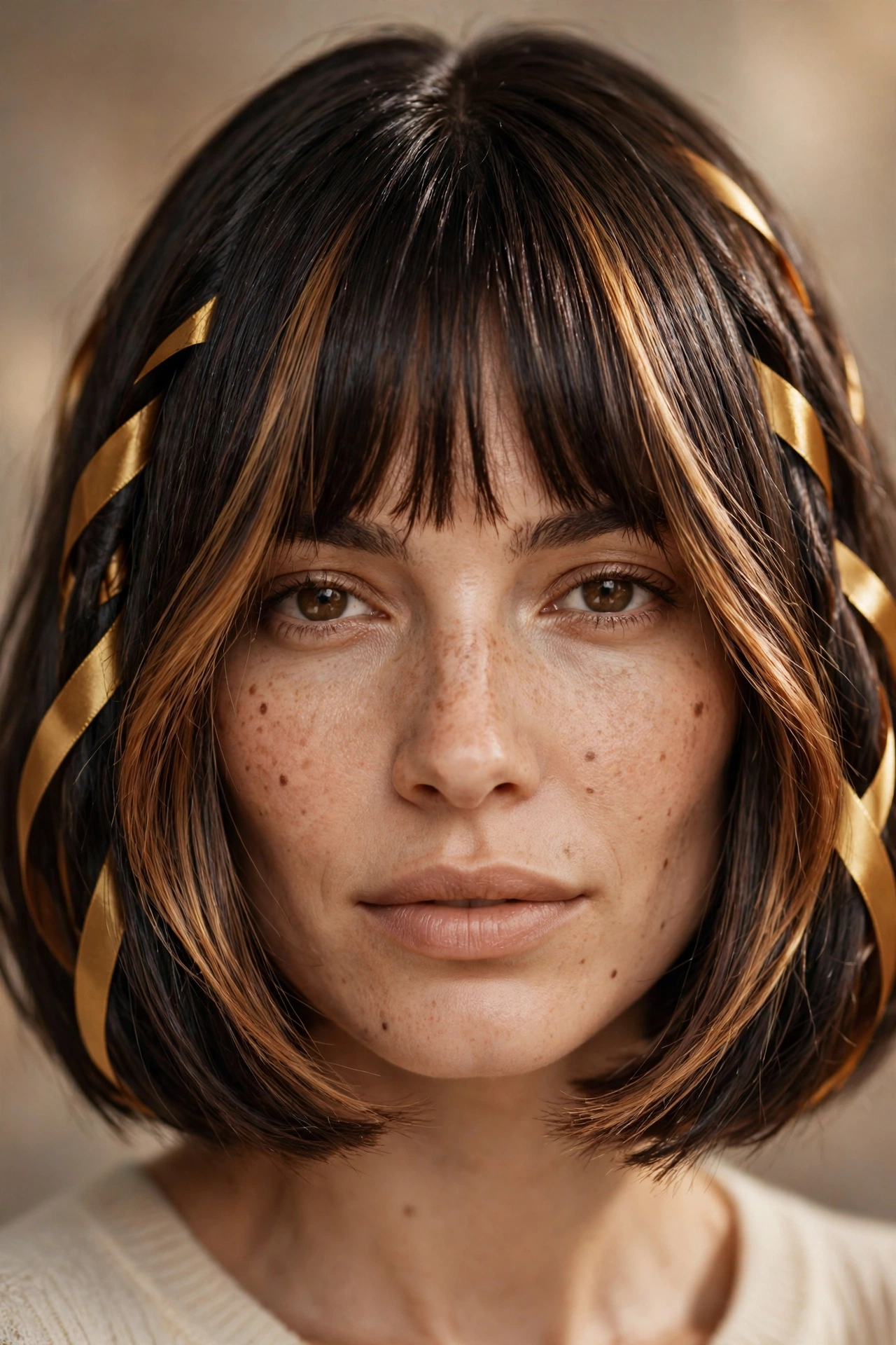 Bob with bangs and caramel highlights