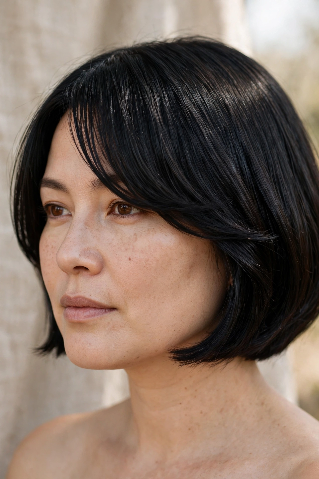 Bob with bangs flattering a round face