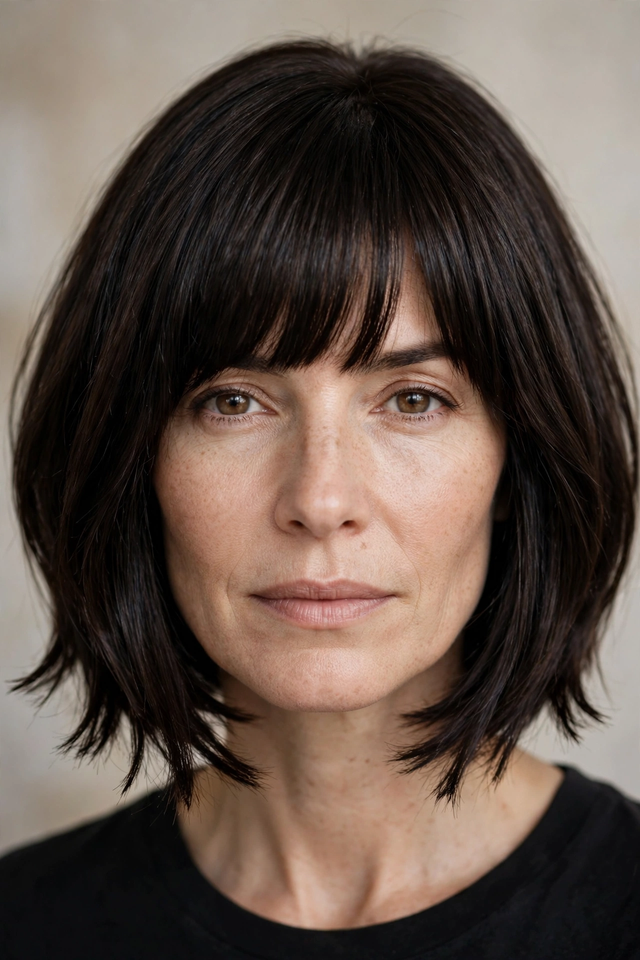 Bob with bangs on thick hair with debulked ends
